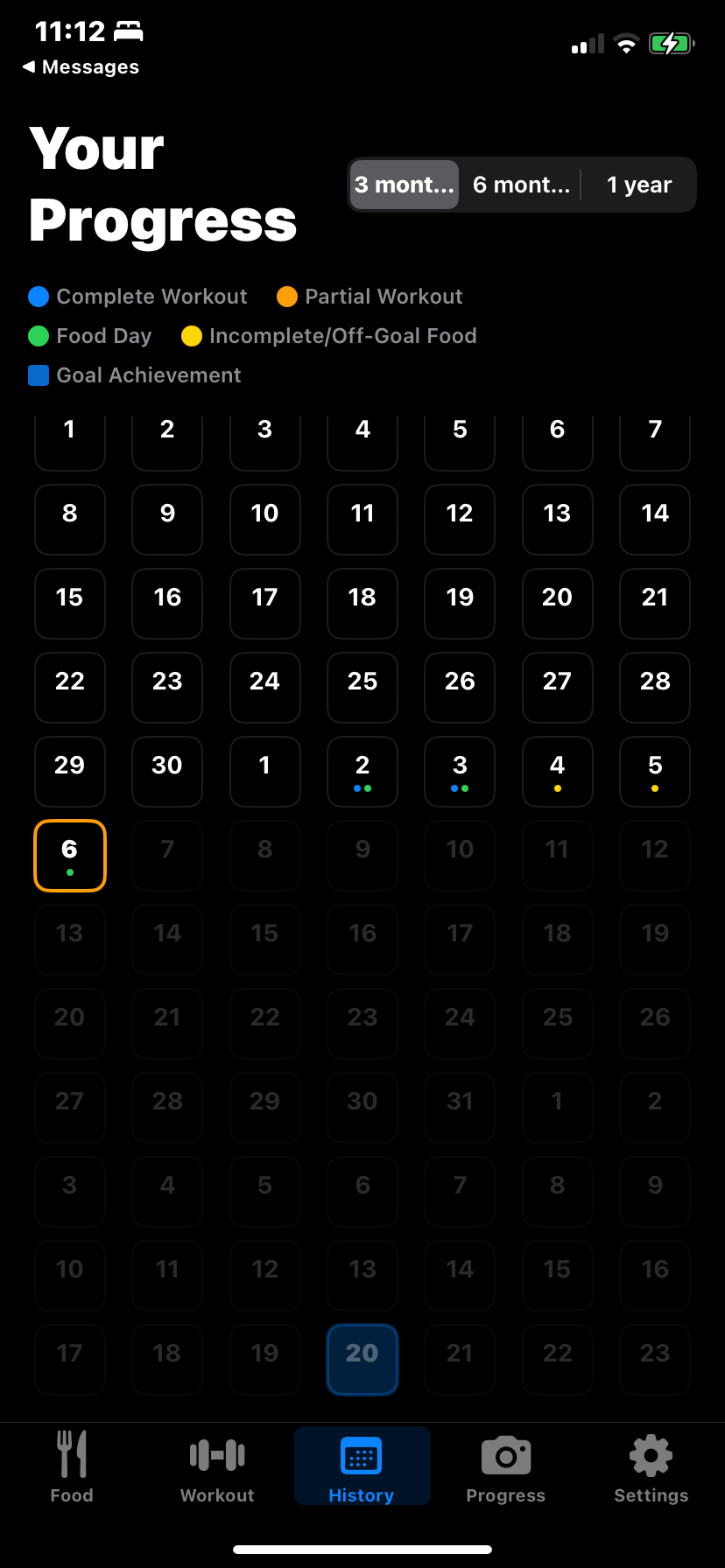 Progress calendar screenshot