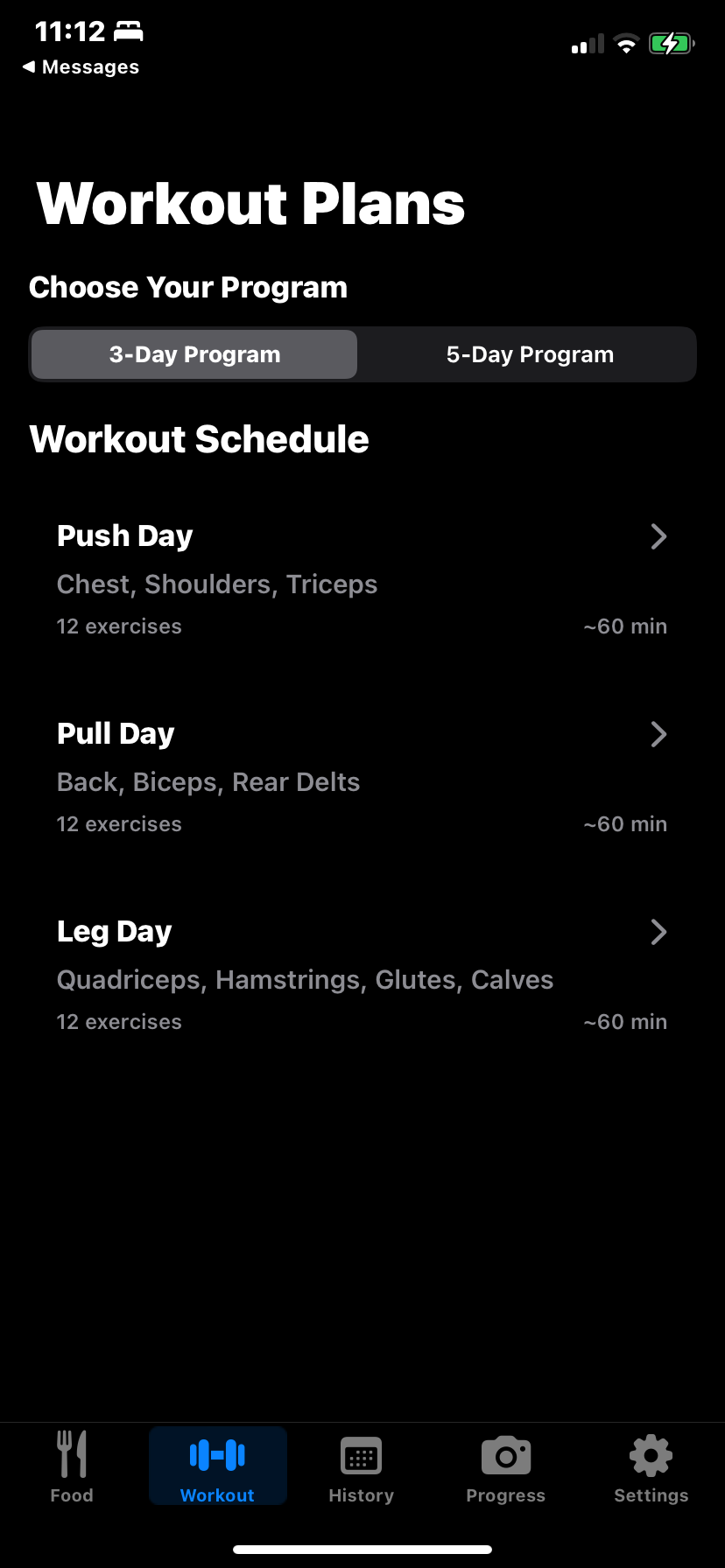 Adaptive workout plan screenshot
